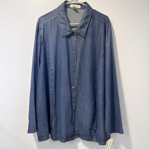 Vintage Linden Hill Womens Plus 2X Shirt Blue Chambray Top Tencel ‎ Denim